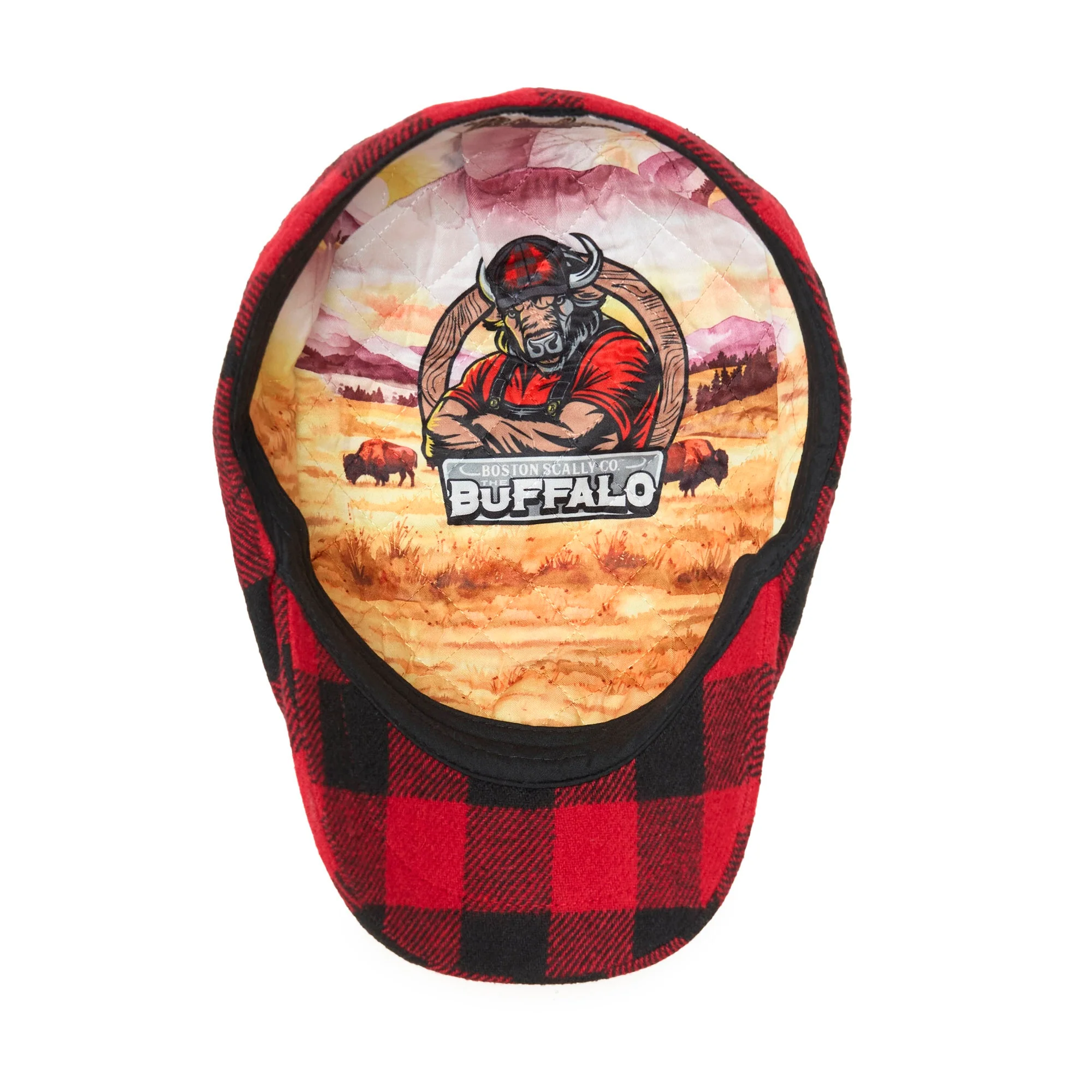 The Buffalo Insulated Baker Boy Boston Scally Cap - Red and Black Plaid - Image 3