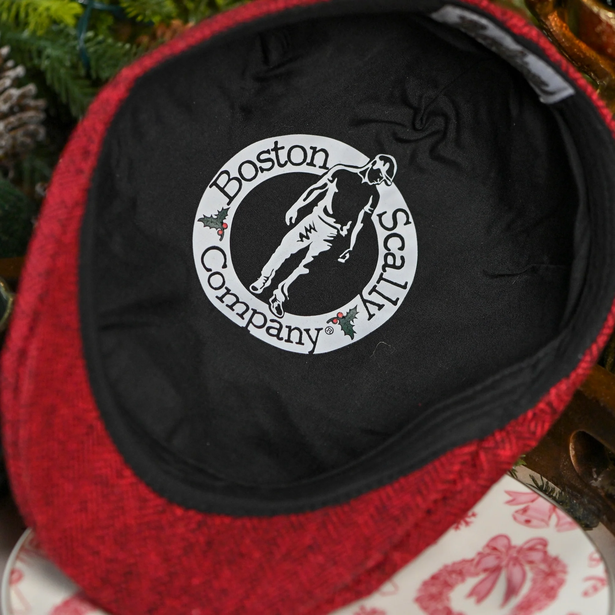 The Holiday Herringbone Peaky Boston Scally Cap - Red Herringbone - Image 13